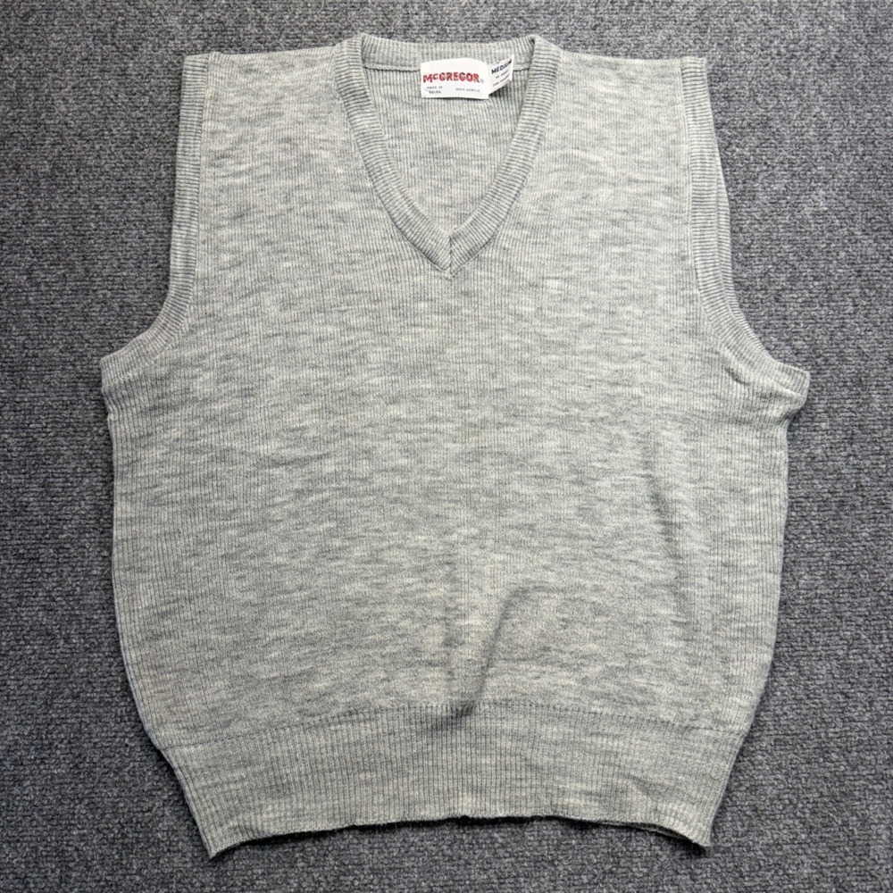 McGregor Mens Heather Gray V-Neck Acrylic Knit Sweater Vest Size Medium